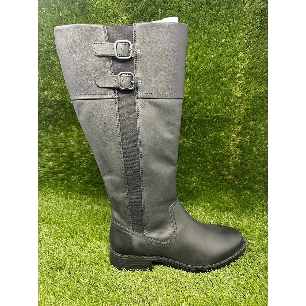Clarks Women's 9.5Wide Adalynn Black Leather Knee High Boots